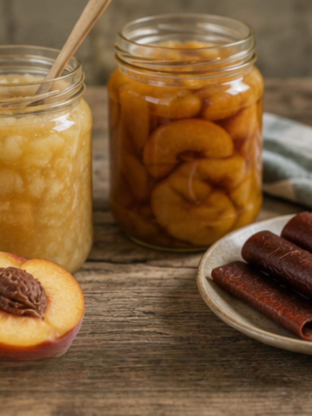 Reifes Obst zu Kompott, eingelegten Früchten und Fruchtleder weiterverarbeiten.