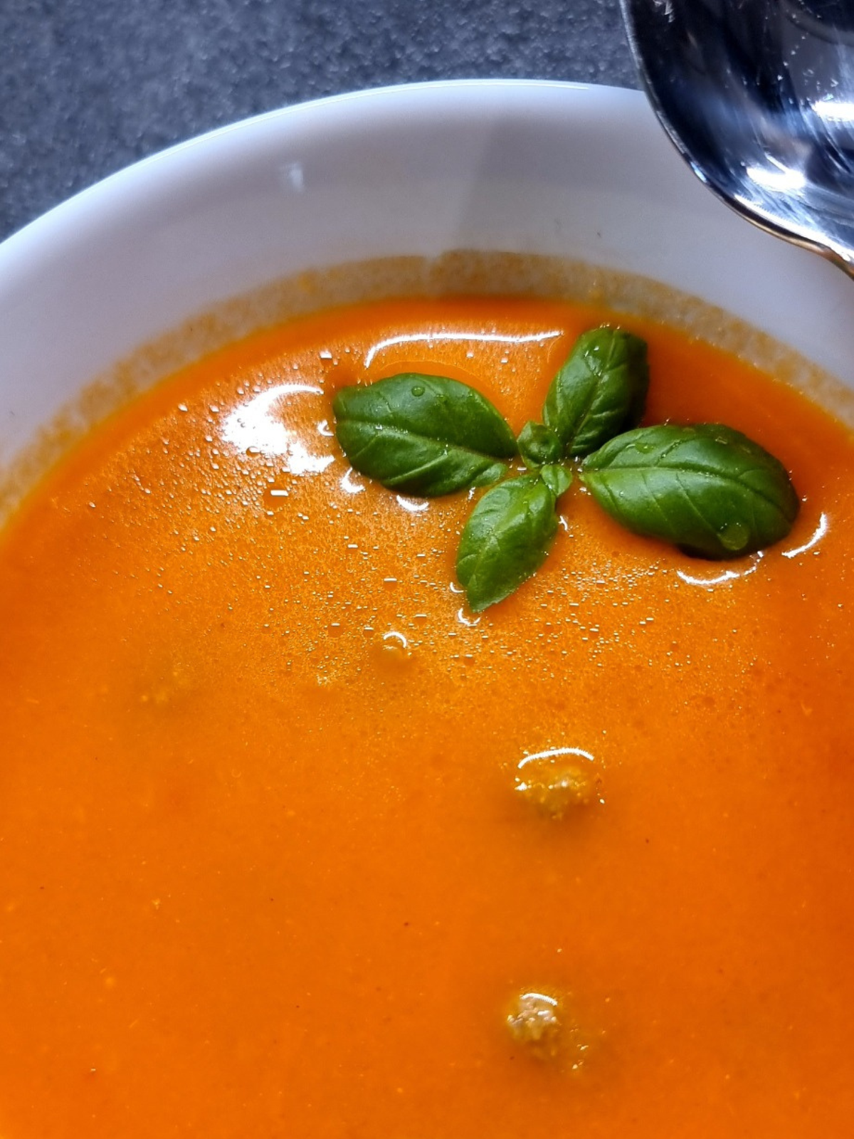 Cremige Tomatensuppe aus frischen Gartentomaten mit Basilikum